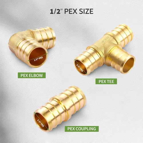 Vista 2 de Litorange 18 piezas 1/2 pulgada T PEX Tee (4 piezas) y codo de 90 grados (6 piezas) y acoplamiento recto de 1/2 pulgada (8 piezas) sin plomo latón