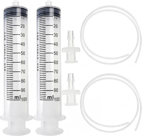 Vista 8 de 2 jeringas de plástico de 2 fl oz con 2 tubos de 13 pulgadas y conexiones Luer
