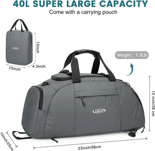Vista 2 de G4Free Mochila de lona de 40L de tres usos para gimnasio, mochila para hombre y mujer, mochila deportiva con compartimento para zapatos, mochila
