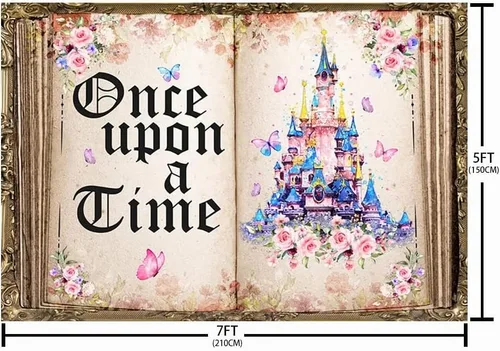 Vista 5 de AIBIIN Fondo de 7 x 5 pies Once Upon a Time para libros de cuentos de hadas, castillo, rosa, floral, princesa, historia romántica, libro de apertura