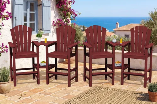 Vista 43 de KINGYES Aruba - Juego de 4 sillas Adirondack altas de HDPE con bandejas de conexión dobles, silla Adirondack de altura de barra en relieve para 2