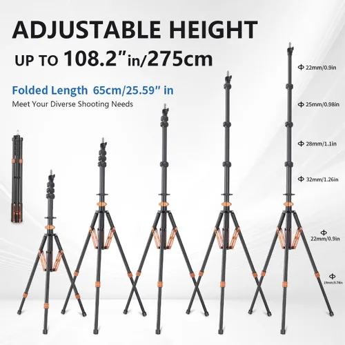Vista 6 de Soporte de Luz para Fotografía con Amortiguación de Aire, Trípode Ajustable de Aluminio Resistente de 9 pies/2.75m Soporte de Trípode Estable