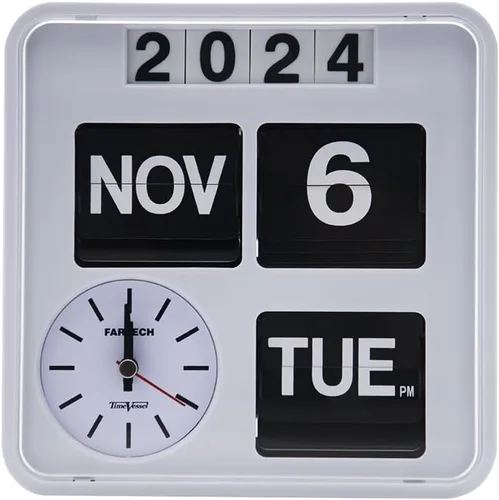 Vista 9 de Reloj de pared retro moderno de 9.45 pulgadas con calendario, fecha, escritorio abatible, negro, (sin batería incluida) (ámbar)