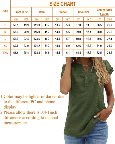 Vista 5 de Zeagoo Blusas fluidas con cuello en V para mujer, manga corta, con volantes, lunares suizos, camisas casuales con botones, tallas S-XXL