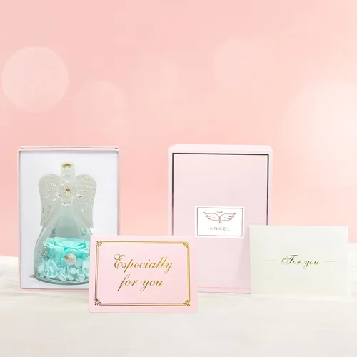 Vista 7 de Sunia Regalos para mamá, regalos de cumpleaños para mujeres, rosas reales preservadas en figura de ángel de cristal, flores eternas para la entrega