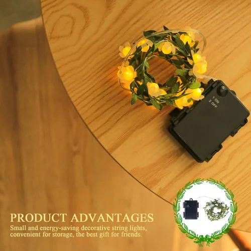 Vista 7 de Vigdur Paquete de 2 guirnaldas de luces de vid, guirnalda de hojas pequeñas con flores blancas alimentadas por batería para interiores y exteriores