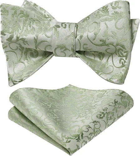 Vista 219 de HISDERN Pajaritas para hombre, corbatín de cachemira para hombre, corbata de lazo y bolsillo cuadrado, juego formal de esmoquin para boda