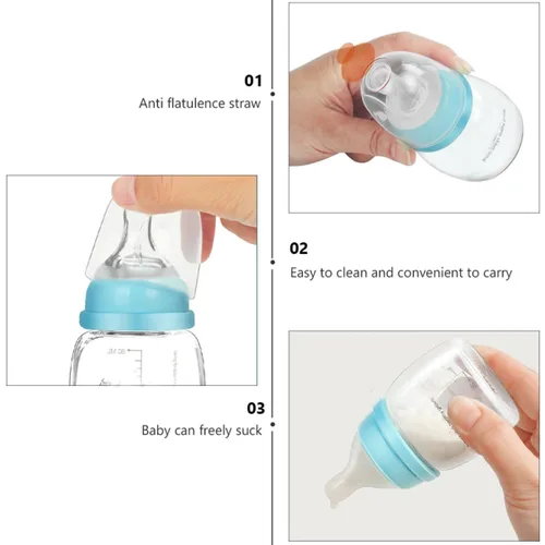 Vista 7 de Botella pequeña portátil de lactancia para recién nacidos, diseño antiflatulencia, alimentador ligero de jugo y leche