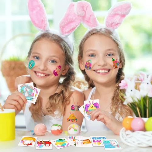 Vista 5 de Relleno de cesta de Pascua para niños, 160 tatuajes temporales de Pascua para niños, calcomanías de tatuaje falsas de 2 pulgadas, rellenos de bolsas