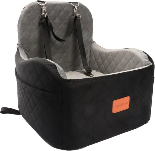 Vista 8 de Lealchum Asiento elevador de automóvil para perro, tela ultrasuave y relleno de espuma viscoelástica, cojín elevado, 3 correas y canal para cinturón