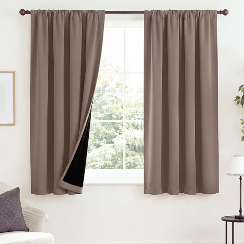 Vista 60 de NICETOWN Biscotti Beige 100% Cortinas opacas de 45" de largo para cocina, bolsillo con varilla para sótano completamente opaco, cortinas térmicas