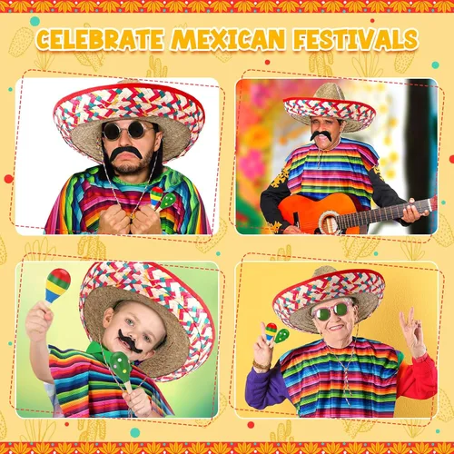 Vista 7 de Unittype 6 Pcs Mexican Costume Set Men Women Sombrero Hat