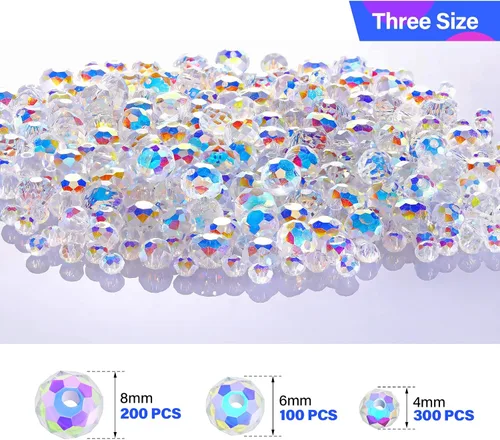 Vista 3 de 600 cuentas facetadas de cristal, cuentas de piedras preciosas, sueltas para hacer manualidades de joyería de 0.315, 0.236, 0.157 pulgadas (color AB)