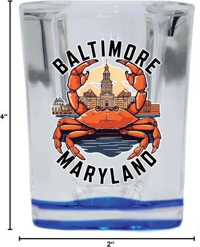 Vista 3 de Baltimore Maryland D Souvenir - Vaso de chupito cuadrado de 2.5 onzas, base azul, paquete de 2