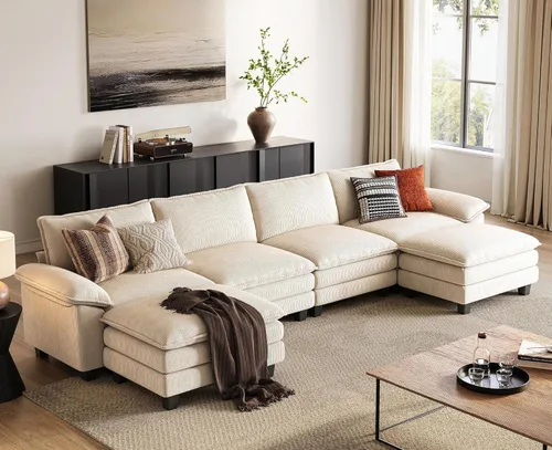 Vista 16 de LINSY HOME Cloud Sofa - Silla decorativa con tumbona otomana para interiores, sofá de pana perfecta para sala de estar, apartamento, oficina, beige