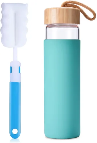 Vista 2 de Botellas de agua de vidrio de borosilicato de 20 onzas con funda de silicona, libres de BPA, aptas para lavavajillas - Botellas de vidrio Arcadia