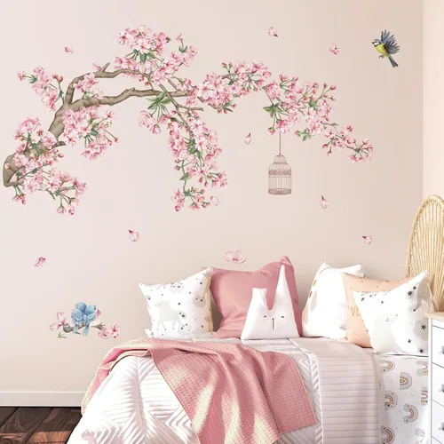 Vista 3 de decalmile Pegatinas de pared con diseño de ramas de cerezo en flor rosa