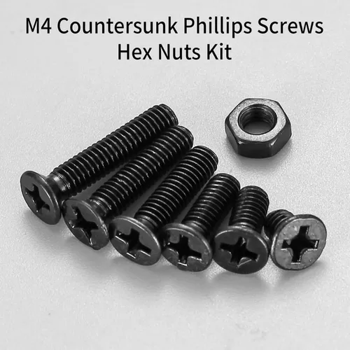 Vista 4 de Kit de tornillos y tuercas de cabeza plana M4, 275 piezas de tornillos y tuercas Phillips de cabeza cuadrada negra, kit surtido de tornillos