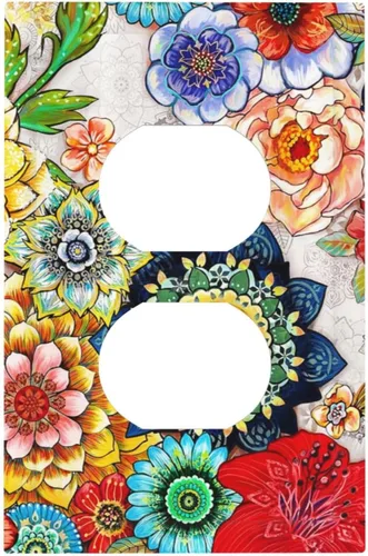 Vista 22 de Placa de Pared en Blanco de 1-Gang Sin Dispositivo Beige Lindo Vintage Boho de los 70s Hongo Fungus Planta Floral Botánica Libélula Interruptor