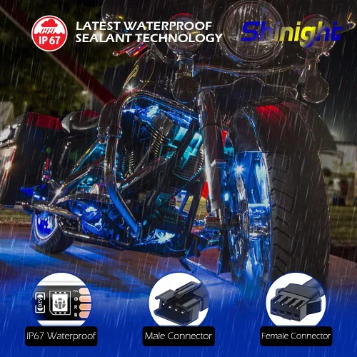 Vista 5 de SHINIGHT - Juego de 10 luces LED para motocicleta, control por aplicación, tira de luces impermeables multicolor con control remoto RF