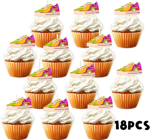 Vista 3 de 18 piezas de decoración de postre con purpurina dorada de los años 80 y 90 años 80 y 90, suministros de decoración temática de zapatos de hip hop