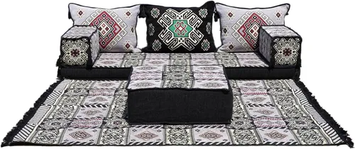 Vista 25 de arabicsofa Juego de sofá de piso árabe esquinero en forma de L - Asiento Majlis marroquí para sala de estar
