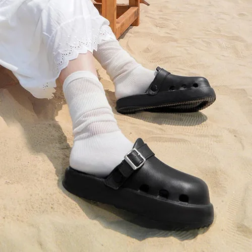 Vista 3 de ASHALI Sandalias casuales de EVA de color sólido para mujer, para todas las estaciones, zapatos planos con suela gruesa, cómodas, ligeras