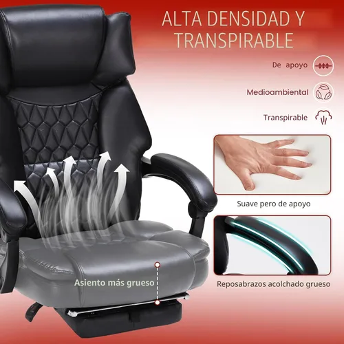 Vista 6 de Silla de oficina de masaje con reposapiés, 6 puntos de vibración y calor, sillas de escritorio de oficina en casa para personas pesadas, sillas