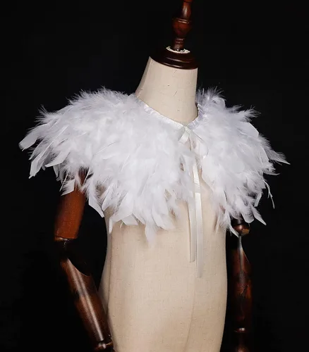 Vista 4 de L'VOW Chal de plumas iridiscente para niños de moda para fiestas de juegos (copos blancos)