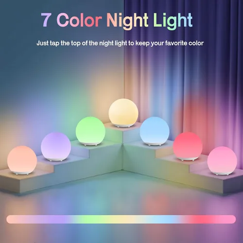 Vista 6 de Luz nocturna para bebé, luz nocturna recargable con control táctil con atenuación continua y cambio de color 7 RGB, luz suave y portátil para huevos