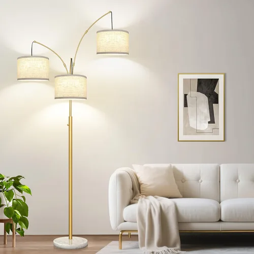 Vista 15 de Lámpara de pie regulable: 3 luces de arco para sala de estar, lámpara de pie alta moderna de 1000 lm con pantallas blancas y base pesada, lámpara