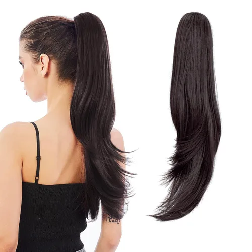 Vista 11 de Extensión de Cola de Caballo, Extensión de Cabello con Garra Larga de 20", Piezas de Cabello Sintético Ondulado Liso con Clip en Peluca de Cola