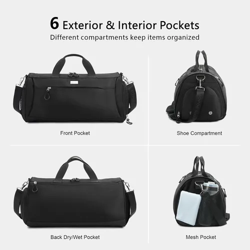 Vista 5 de TOPDesign Bolsa de gimnasio para mujeres y hombres, bolsa de lona unisex con compartimento para zapatos y bolsillo húmedo para viajes, deportes