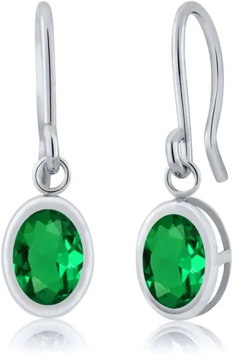 Vista 117 de Gem Stone King Aretes colgantes de plata de ley 925 de 0.276 x 0.197 in con piedra natal ovalada de alambre francés para mujer