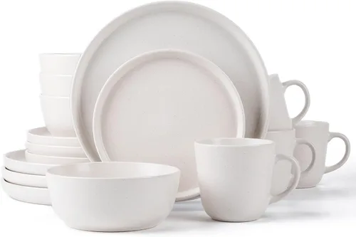 Vista 20 de ARORA SKUGGA Juego de vajilla redonda de cerámica de 16 piezas de 4, platos, platos pequeños, cuencos y tazas - Negro mate (472979)