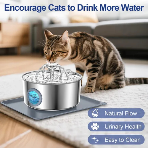 Vista 3 de LucidShine Fuente de agua para gatos de acero inoxidable de 108 oz/3.2L con 12 filtros (hasta 1 año de suministro), fuente de agua para perros