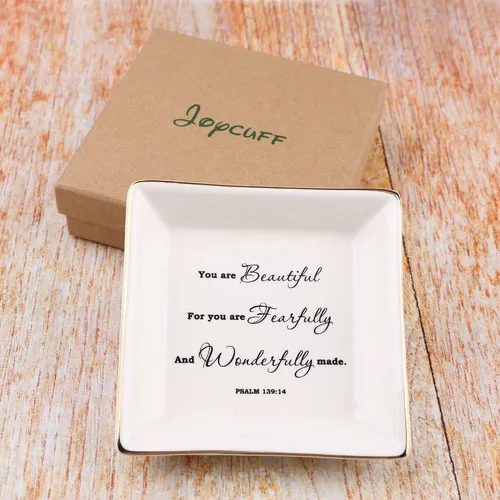 Vista 2 de JoycuFF Regalos inspiradores para mujeres y niñas, bandeja de cerámica para joyas, soporte para anillos, regalos motivacionales para mejor amiga