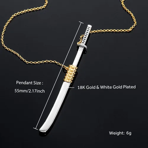 Vista 2 de HELLOICE Collar Katana, collar de espada samurái, collar de espada Katana sin revestimiento, chapado en oro de 18 quilates, regalo Katana