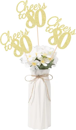 Vista 34 de Gexolenu Cheers to 21, paquete de 10 centros de mesa con purpurina dorada de doble cara para cumpleaños número 21 para mesas, palitos decorativos
