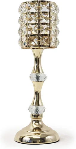 Vista 8 de allgala Portavelas decorativo votivo chapado en cristal (12 pulgadas, dorado)