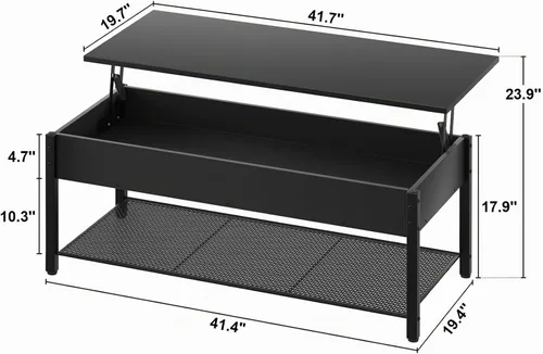 Vista 3 de Homieasy - Mesa de café, mesa de centro con tablero elevado y estante de almacenamiento con compartimento oculto, mesa moderna con tablero elevado