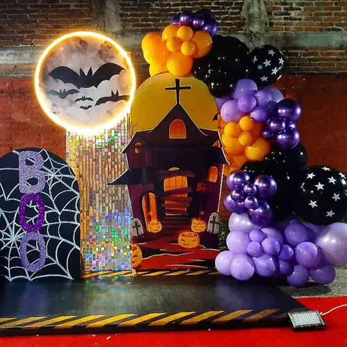 Vista 5 de Jobkoo Kit de guirnalda de arco de globos de Halloween, globos de confeti negro, morado, naranja, globos de confeti de Halloween, cumpleaños, baby