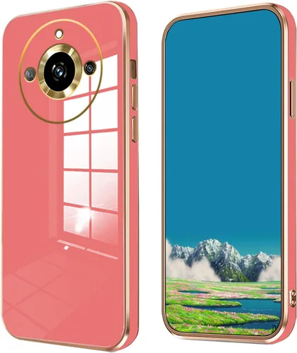 Vista 7 de Compatible con Realme 11 Pro Plus Funda de silicona rosa, chapado para Realme 11 Pro Plus, funda delgada y suave a prueba de golpes (negro)