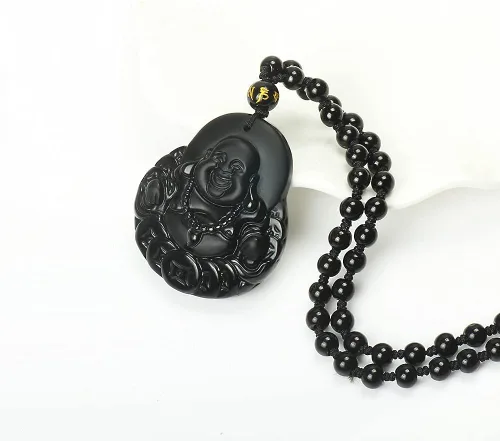 Vista 4 de ASGIFT Collar de la suerte de obsidiana, dije de protección de amuleto de piedra de poder con cadena de cuentas ajustable, cristal curativo, regalo