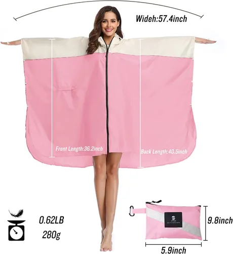 Vista 5 de SaphiRose Poncho de lluvia unisex con capucha impermeable para mujeres adultas