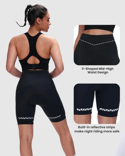 Vista 5 de Sportneer Pantalones cortos de ciclismo acolchados para mujer, pantalones cortos de ciclismo para mujer, acolchado de gel 4D para bicicleta