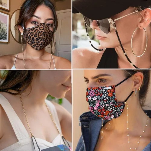 Vista 3 de 17KM 6-9 piezas de soporte para correa de cadena de gafas de sol para mujer cordón de cadena de lentes de acrílico negro con cuentas con clips