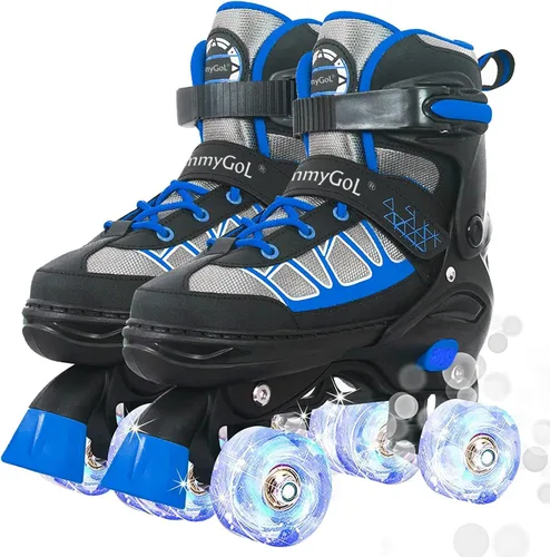 Vista 8 de MammyGol Roller Skates for Kids Boys Girls, Adjustable Quad Skates with Light Up Wheels for Toddler Little Kids Ages 6-12, Beginners Outdoor Sports