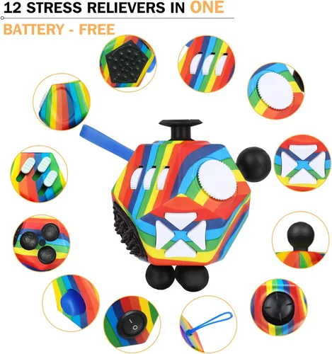 Vista 3 de QOOLBUY Cubo antiestrés de 12 caras, juguetes para adultos y niños, alivia el estrés y la ansiedad, juguete antidepresión con autismo, TDAH, TDA