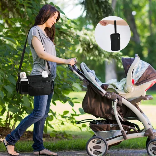 Vista 6 de Momcozy Organizador universal antideslizante para cochecito Portavasos aislado Bolsa desmontable para teléfono y correa de hombro Compatible